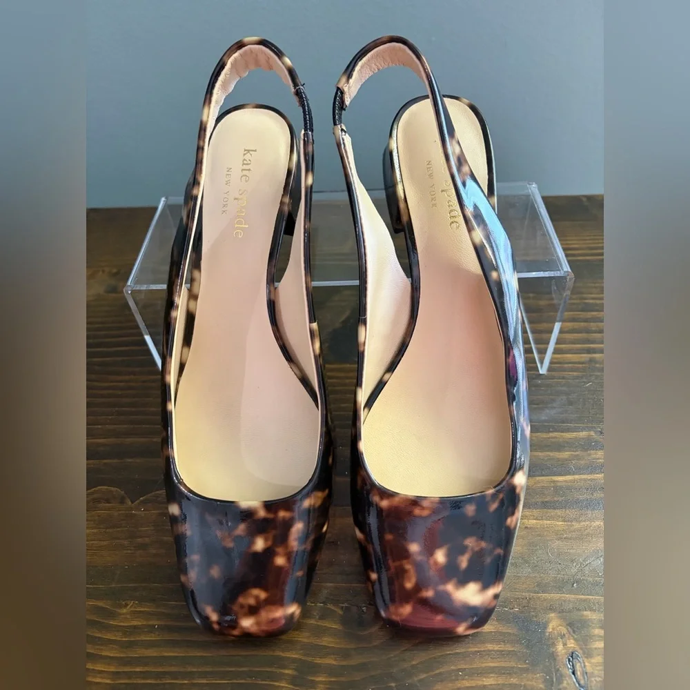 Kate Spade Brown Tortoise Square Toe Slingback Flats Women’s Size 6M